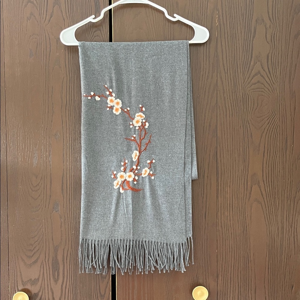 No brand gray lightweight wool blend long shawl.